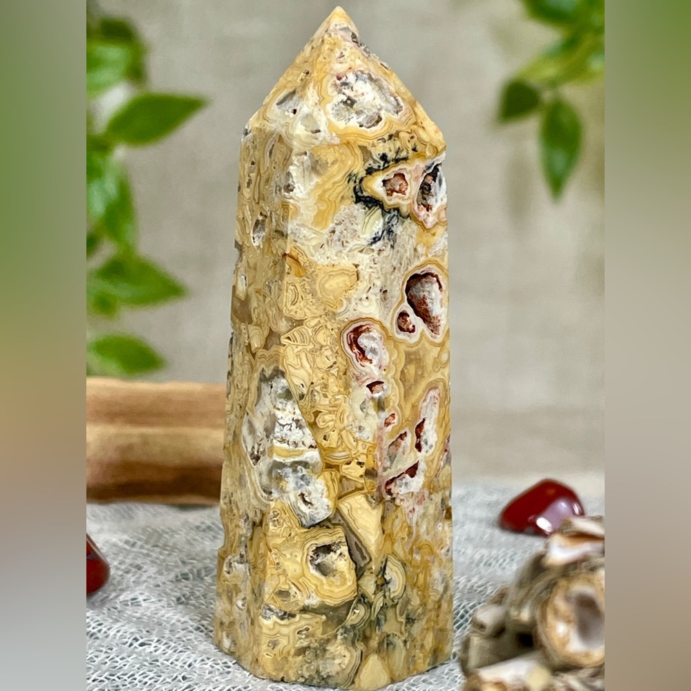 2140 Mexican Crazy Lace Agate Crystal Mini Tower